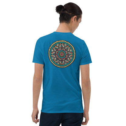 Unisex Softstyle T-Shirt (mandala with red core on back | PURPOSE in black lettering on front)