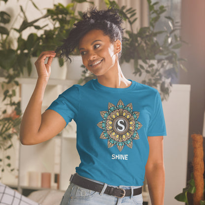 Unisex Softstyle T-Shirt (mandala with S in core | on front | SHINE in white lettering)
