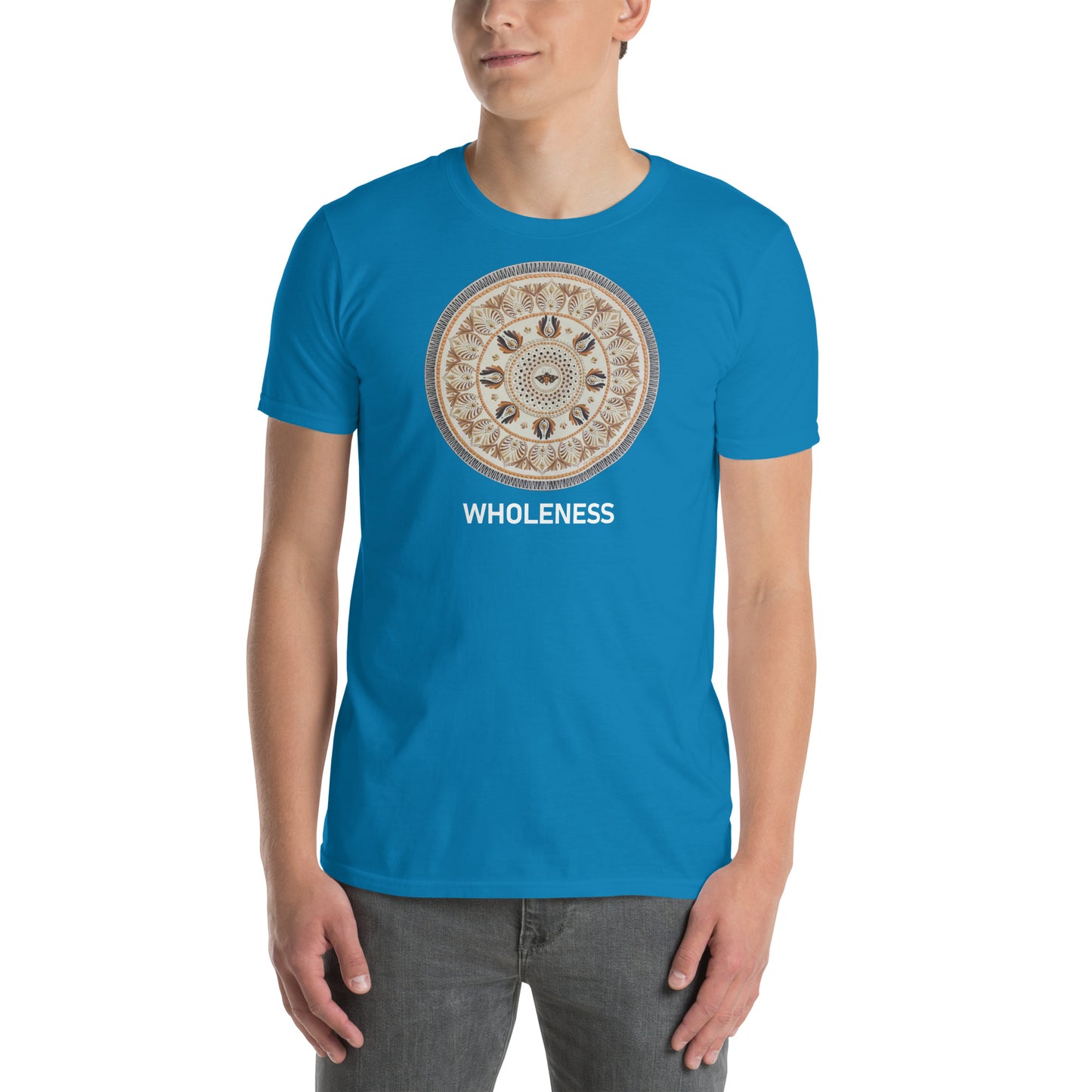 Unisex Softstyle T-Shirt (beige mandala | on front | WHOLENESS in white lettering)