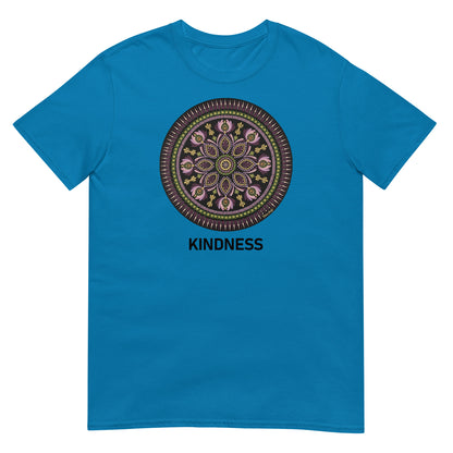 Unisex Softstyle T-Shirt (mandala with magenta rim | on front | KINDNESS in black lettering)