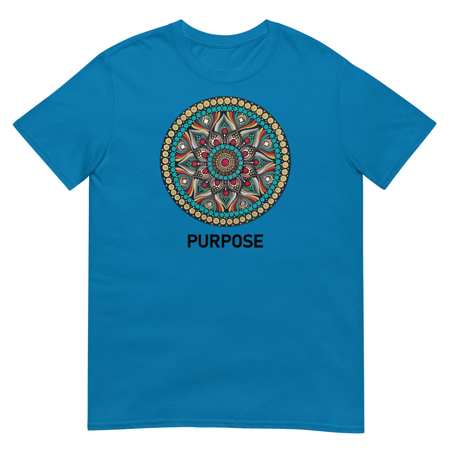 Unisex Softstyle T-Shirt (mandala with red core | on front | PURPOSE in black lettering)
