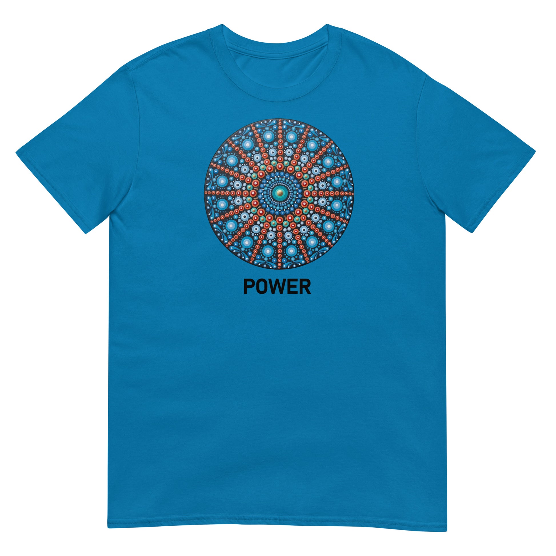 Unisex Softstyle T-Shirt (mandala with red lines | on front | POWER in black lettering)