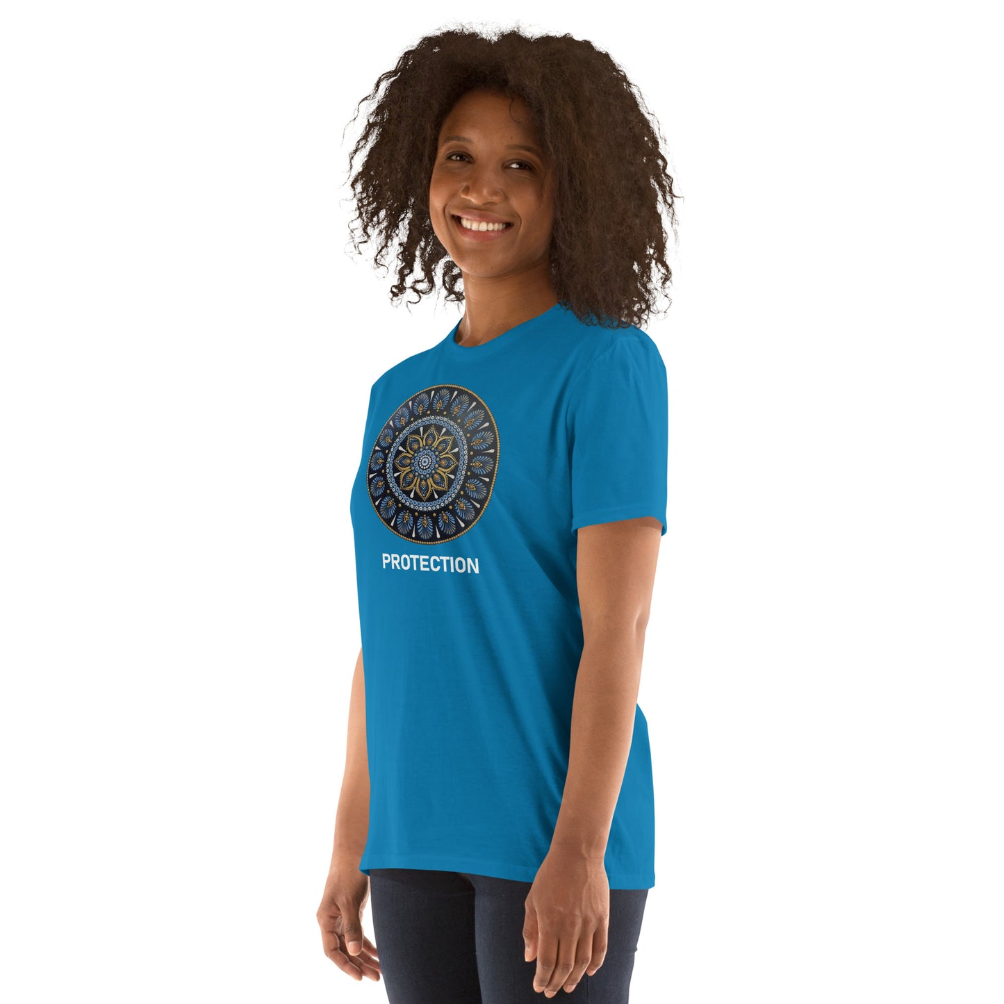 Unisex Softstyle T-Shirt (mandala with gold rim | on front | PROTECTION in white lettering)