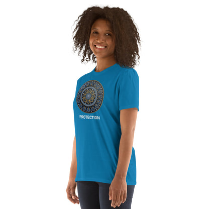 Unisex Softstyle T-Shirt (mandala with gold rim | on front | PROTECTION in white lettering)