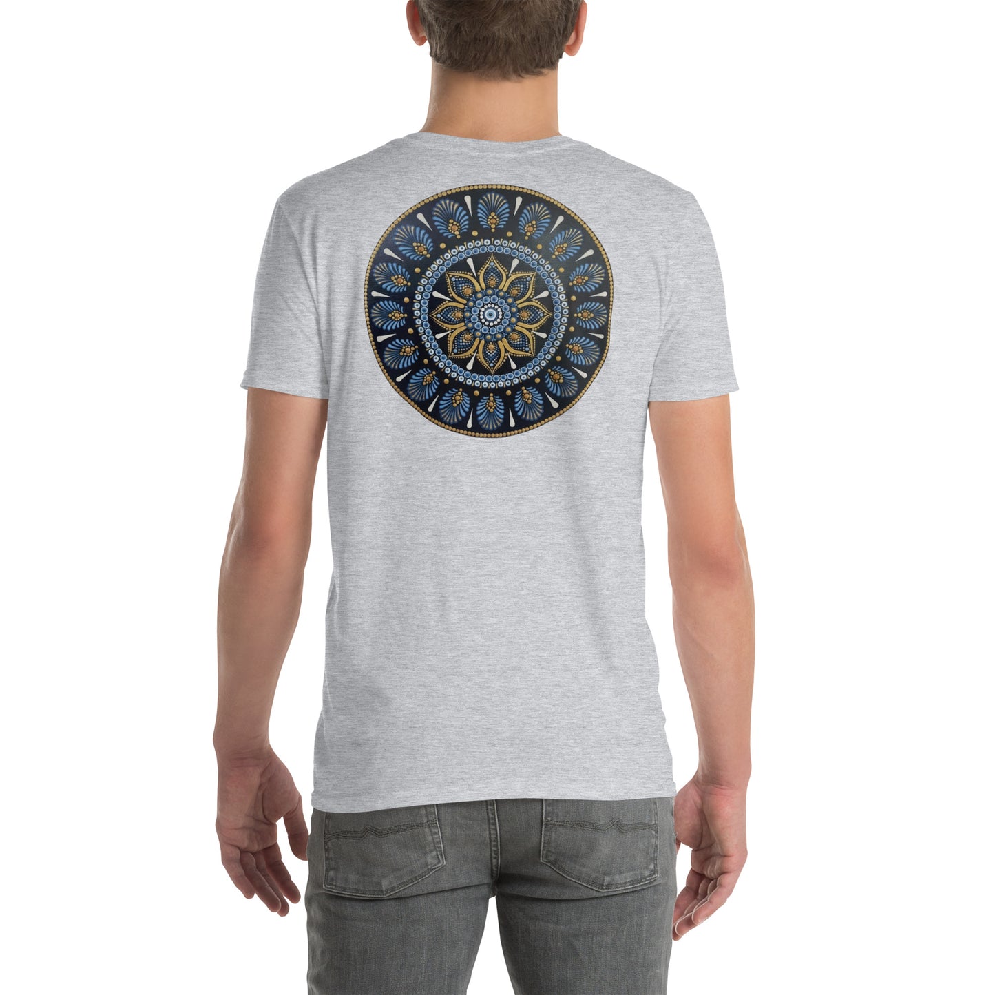 Unisex Softstyle T-Shirt (mandala with gold rim on back | PROTECTION in white lettering)