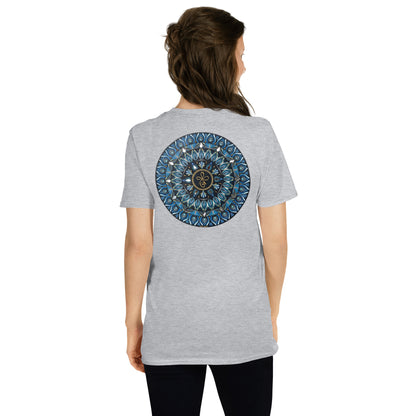 Unisex Softstyle T-Shirt (mandala with 3 loops in core on back | FAMILY in black lettering on front)