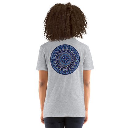 Unisex Softstyle T-Shirt (mandala with 4 diamonds on back | PRESENCE in black lettering on front)