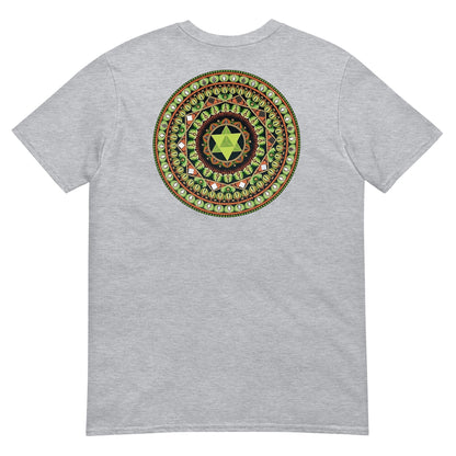 Unisex Softstyle T-Shirt (mandala with green star on back | HARMONY in black lettering on front)