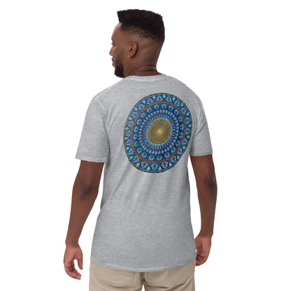 Unisex Softstyle T-Shirt (mandala with golden core on back | FLOW in black lettering on front)