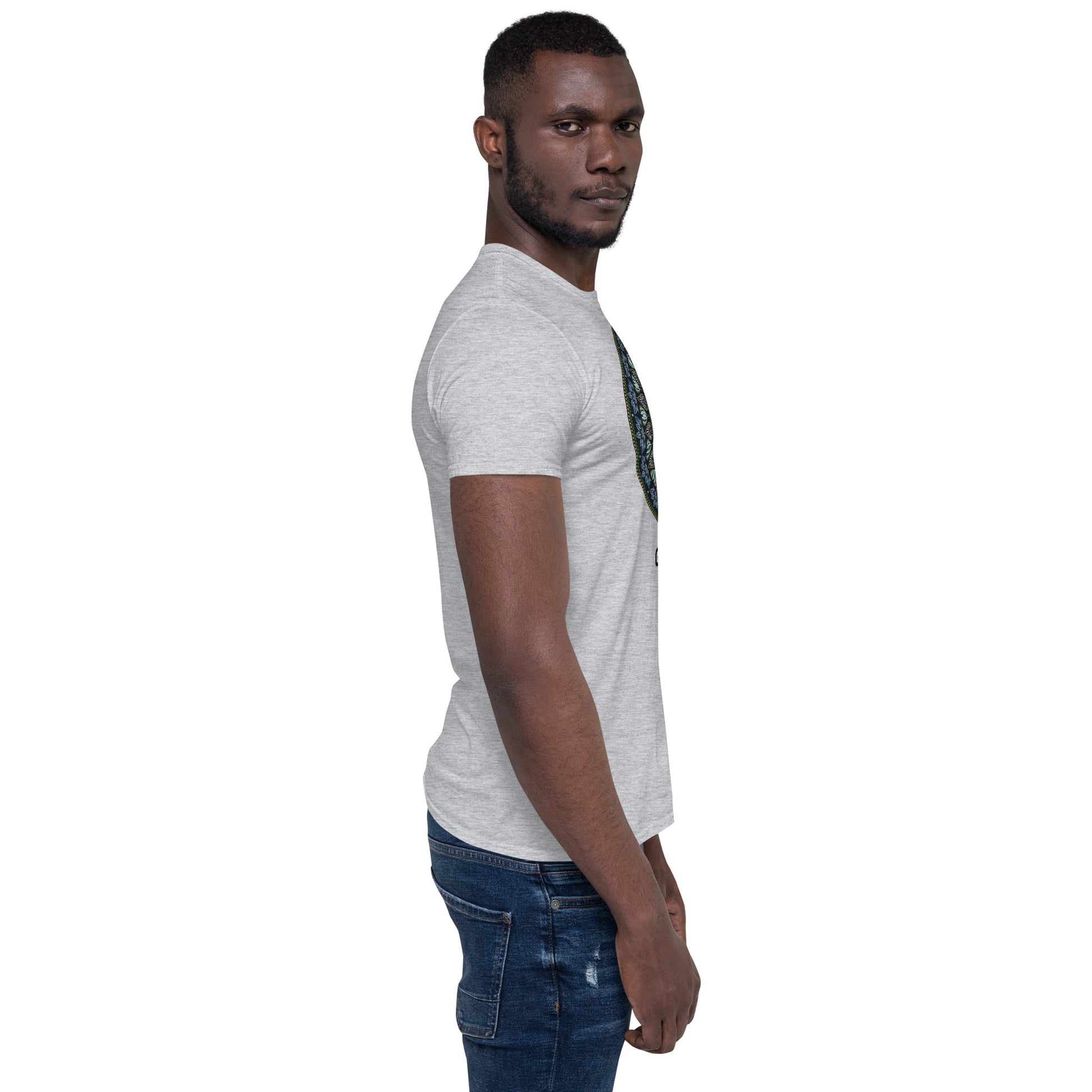 Unisex Softstyle T-Shirt (mandala green and gold rim | on front | GRATITUDE in black lettering)