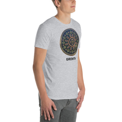 Unisex Softstyle T-Shirt (mandala with cross in the core | on front | GROWTH in black lettering)