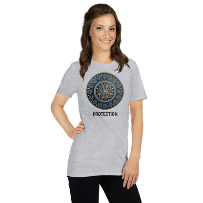 Unisex Softstyle T-Shirt (mandala with gold outer rim | on front | PROTECTION in black lettering)