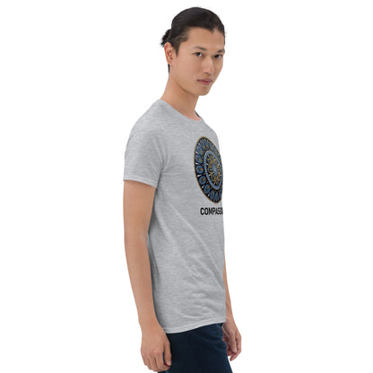 Unisex Softstyle T-Shirt (mandala with gold rim | on front | COMPASSION in black lettering)