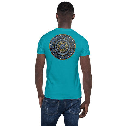 Unisex Softstyle T-Shirt (mandala with gold rim on back | PROTECTION in white lettering)