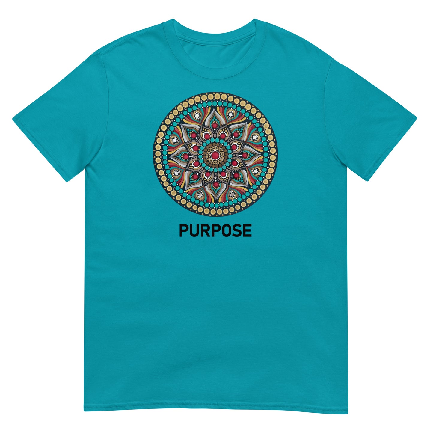 Unisex Softstyle T-Shirt (mandala with red core | on front | PURPOSE in black lettering)