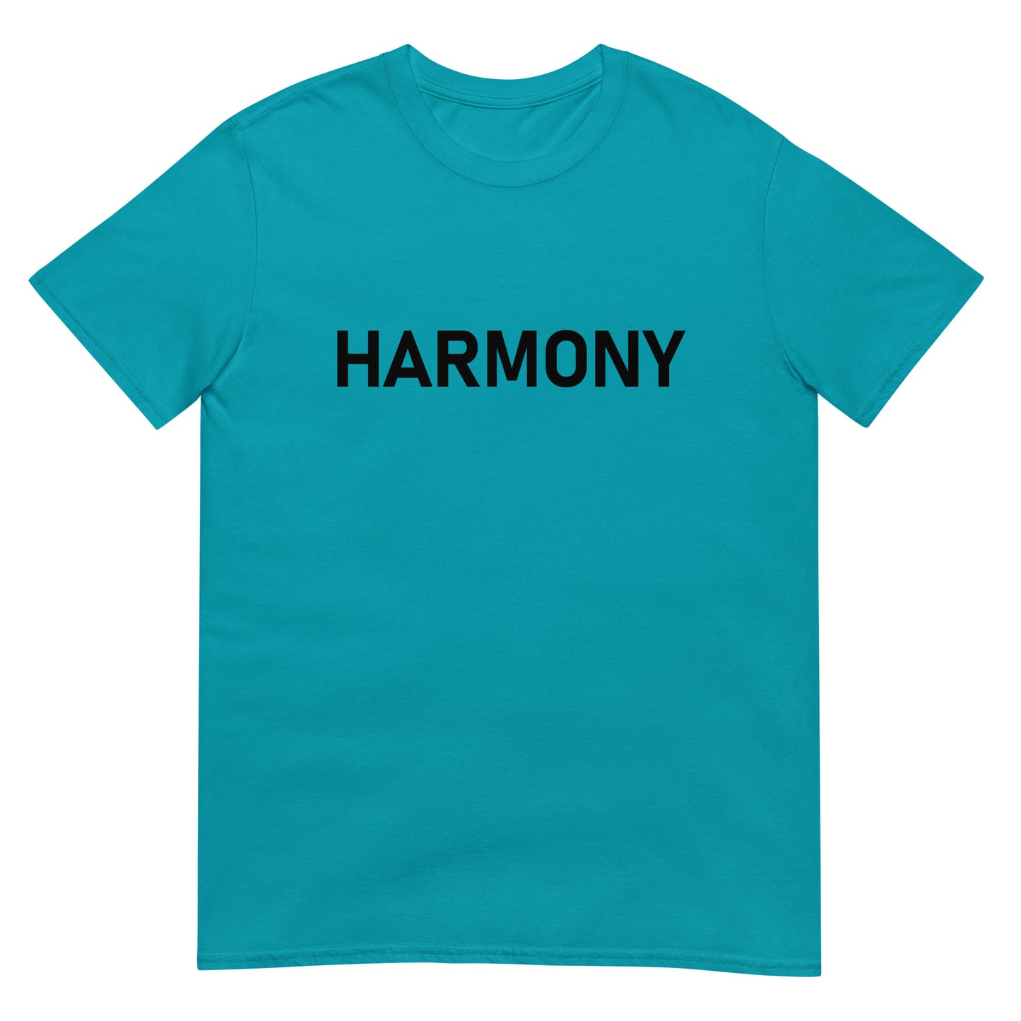 Unisex Softstyle T-Shirt (mandala with green star on back | HARMONY in black lettering on front)