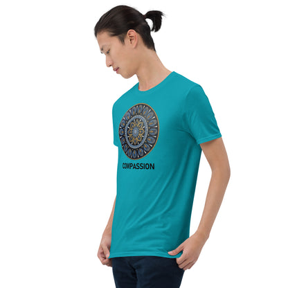 Unisex Softstyle T-Shirt (mandala with gold rim | on front | COMPASSION in black lettering)