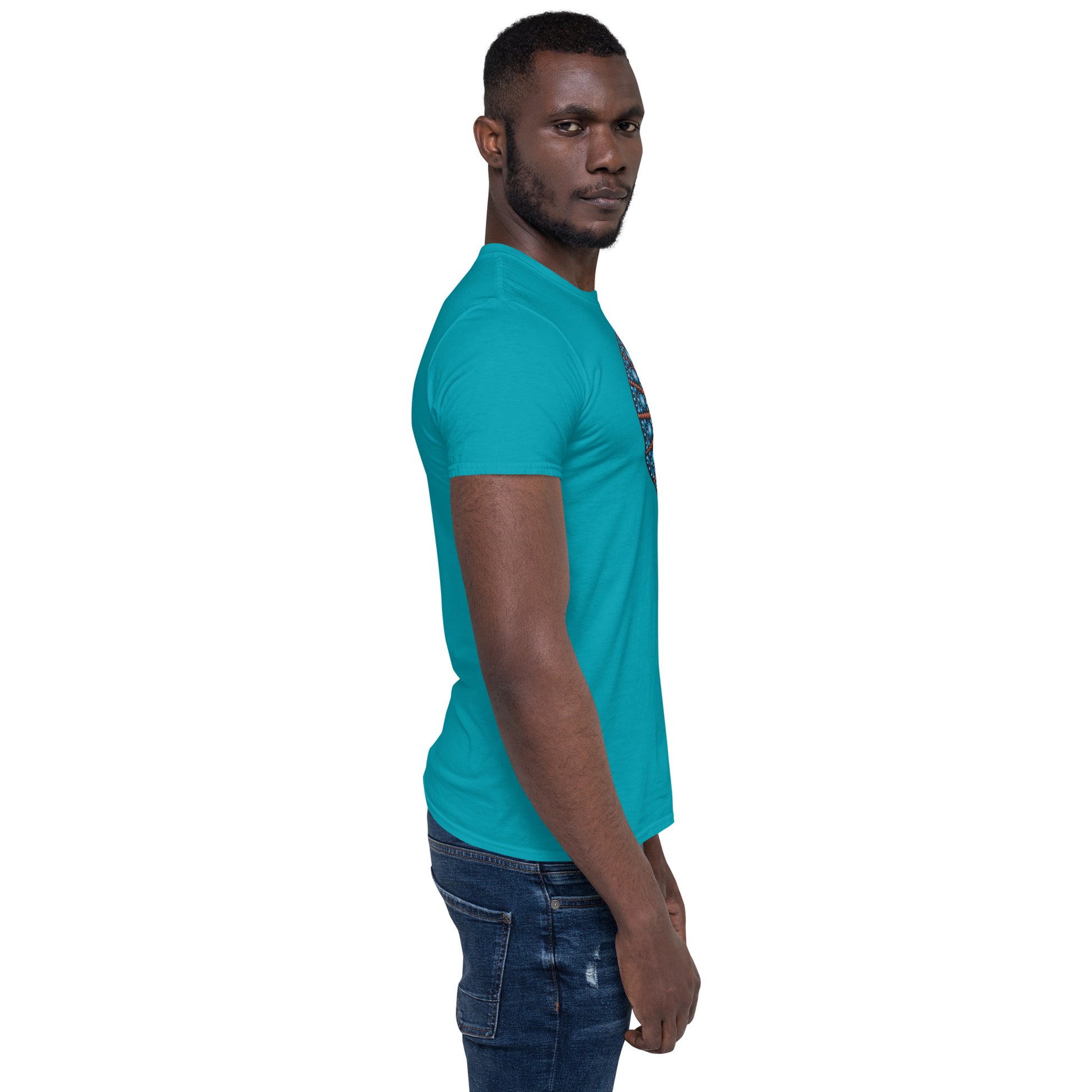 Unisex Softstyle T-Shirt (mandala with red lines | on front | POWER in white lettering)