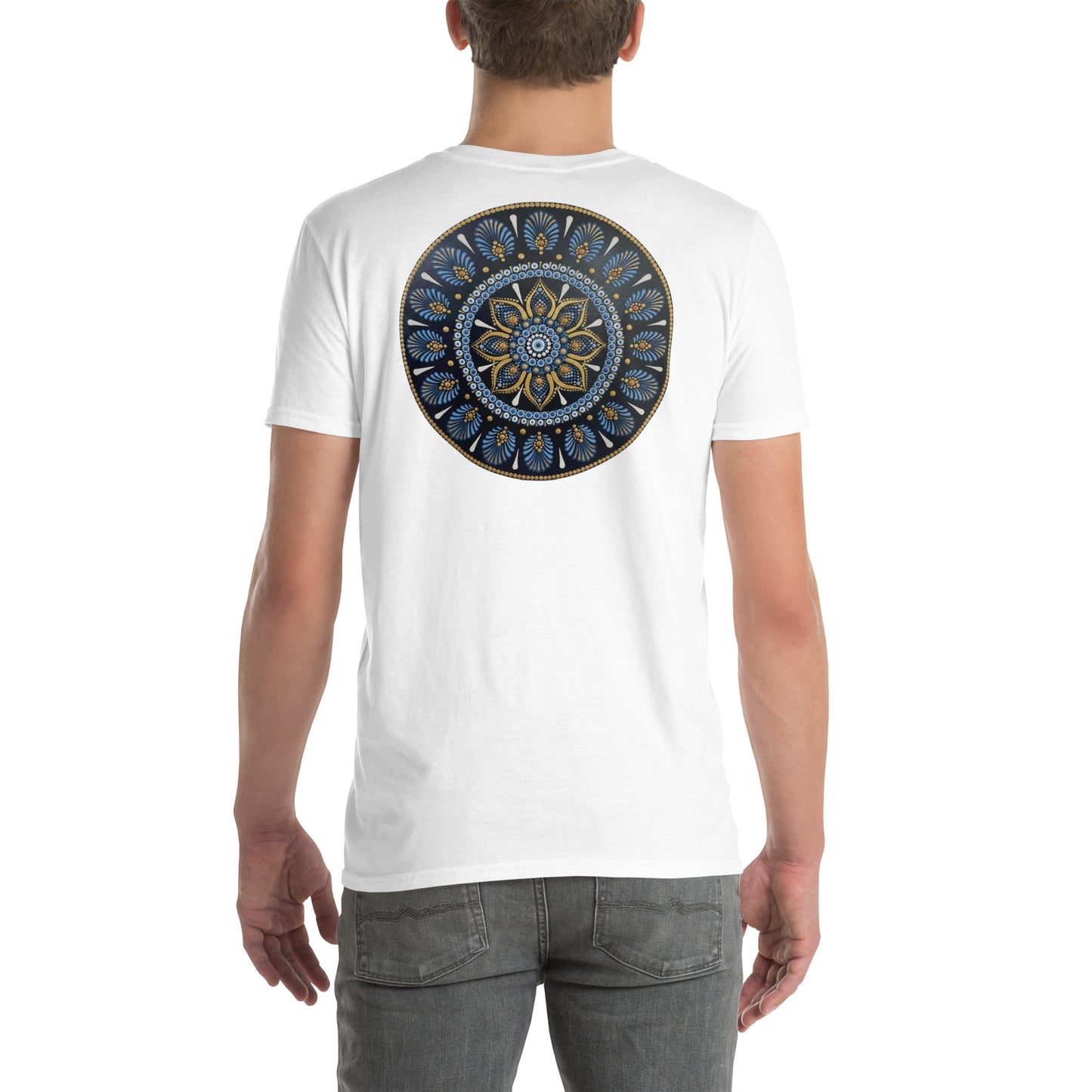 Unisex Softstyle T-Shirt (mandala with gold rim on back | PROTECTION in white lettering)