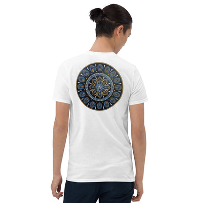 Unisex Softstyle T-Shirt (mandala with gold rim on back | PROTECTION in black lettering on front)