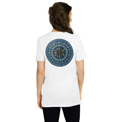 Unisex Softstyle T-Shirt (mandala with 3 loops in core on back | FAMILY in black lettering on front)
