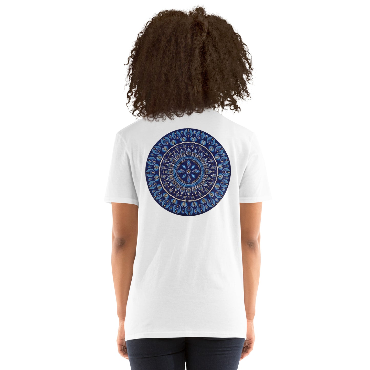 Unisex Softstyle T-Shirt (mandala with 4 diamonds on back | PRESENCE in black lettering on front)