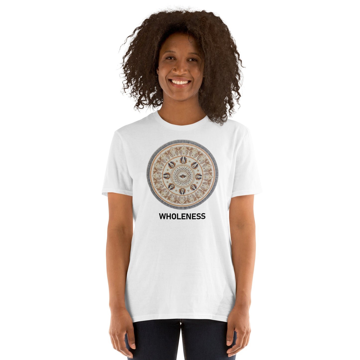 Unisex Softstyle T-Shirt (beige mandala | on front | WHOLENESS in black lettering)