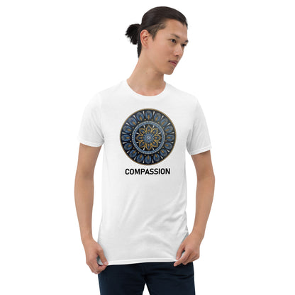 Unisex Softstyle T-Shirt (mandala with gold rim | on front | COMPASSION in black lettering)