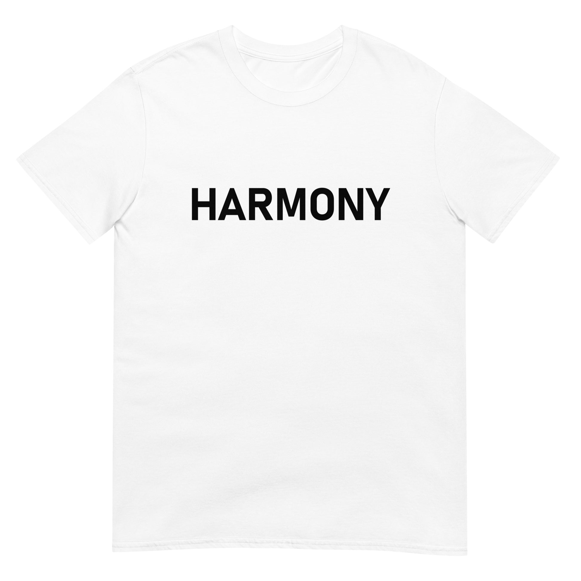 Unisex Softstyle T-Shirt (mandala with green star on back | HARMONY in black lettering on front)