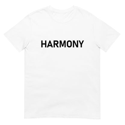 Unisex Softstyle T-Shirt (mandala with green star on back | HARMONY in black lettering on front)