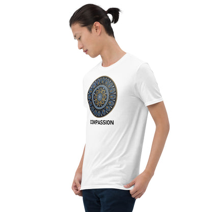 Unisex Softstyle T-Shirt (mandala with gold rim | on front | COMPASSION in black lettering)