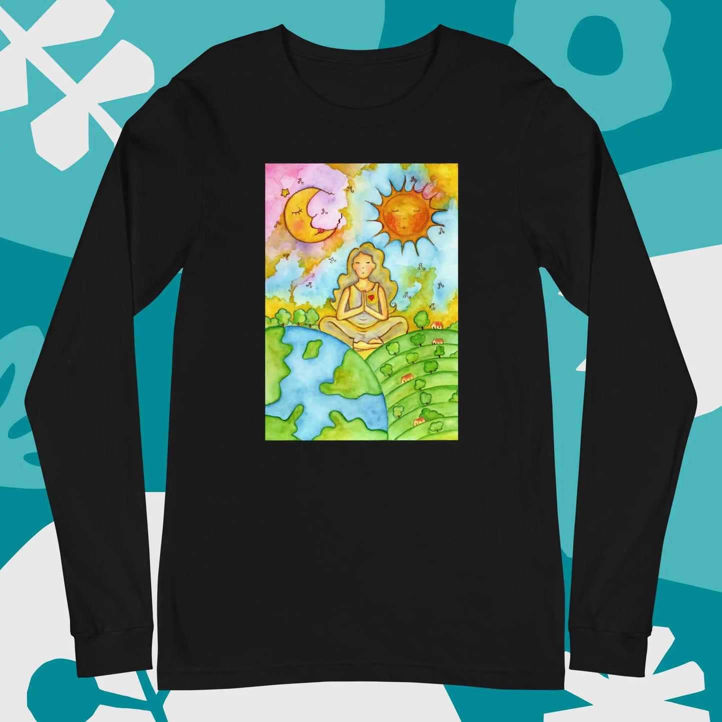 Unisex Long Sleeve Tee (meditating beneath the sun and moon)