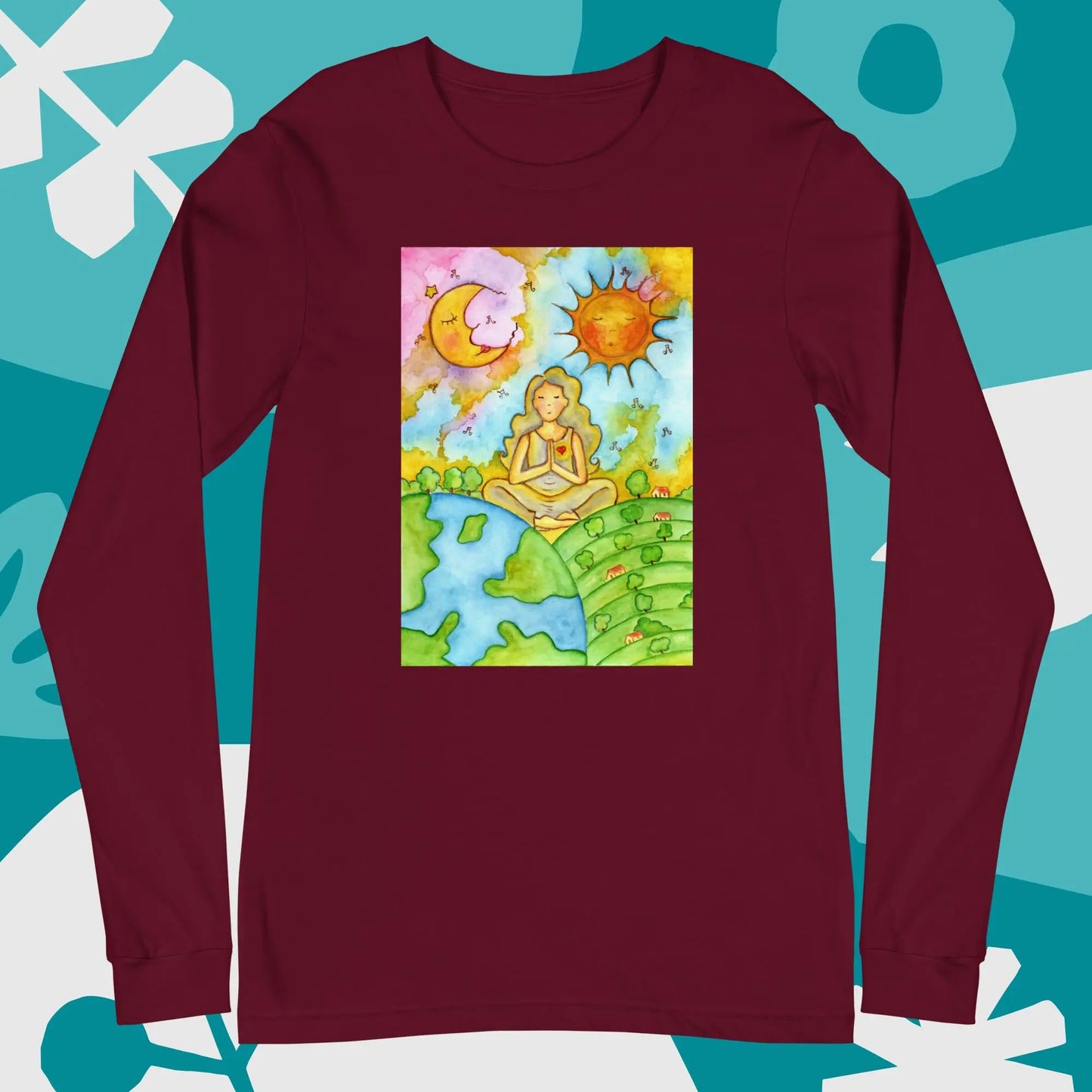 Unisex Long Sleeve Tee (meditating beneath the sun and moon)