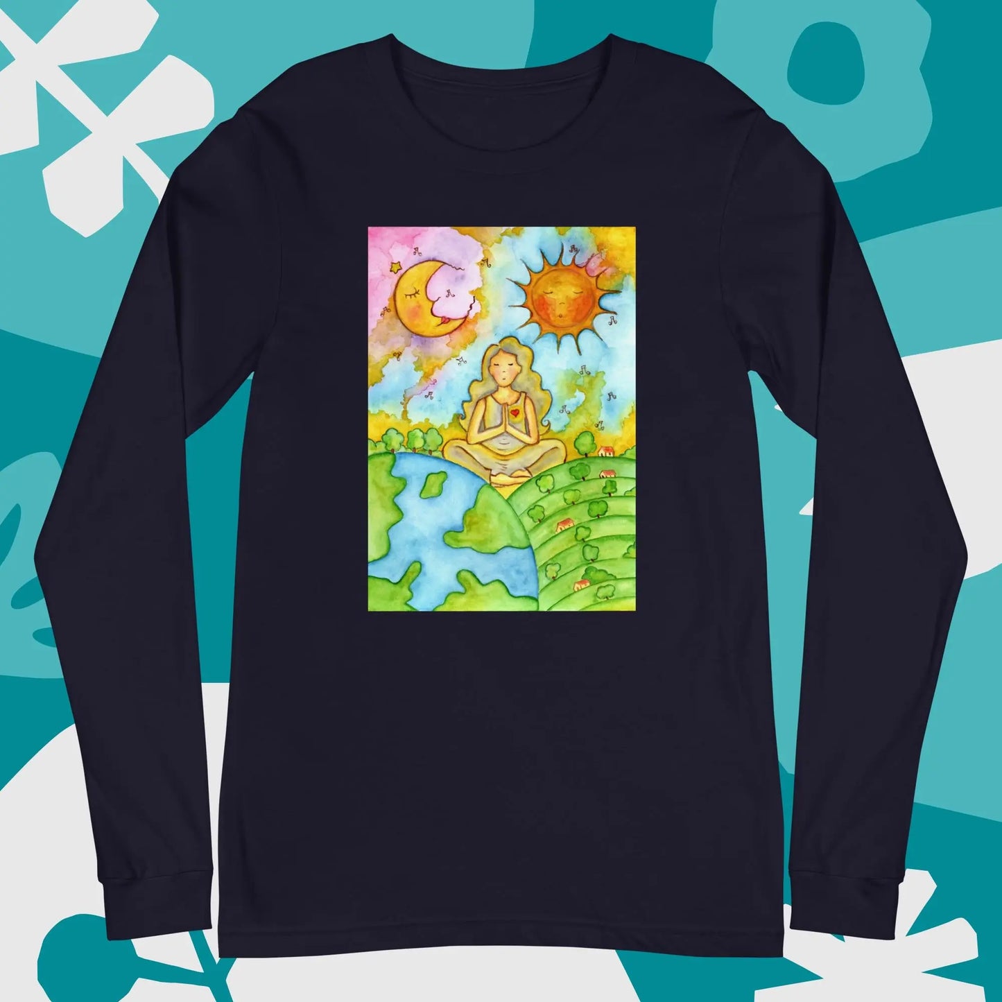 Unisex Long Sleeve Tee (meditating beneath the sun and moon)