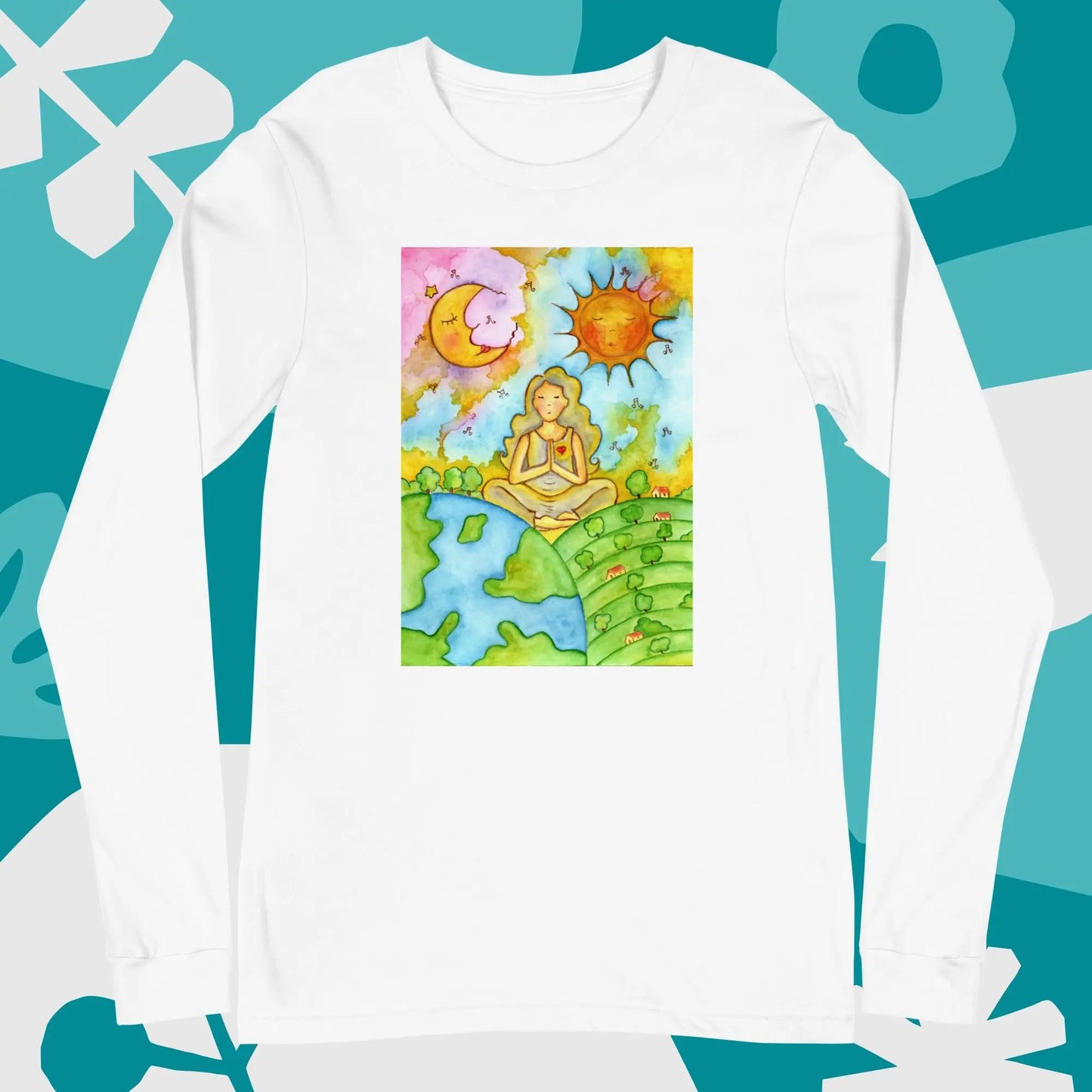 Unisex Long Sleeve Tee (meditating beneath the sun and moon)