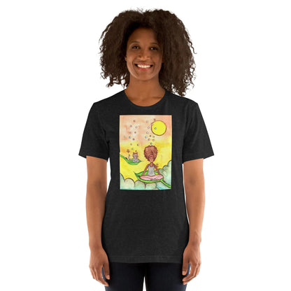 Unisex Staple T-Shirt (cat and woman meditating)