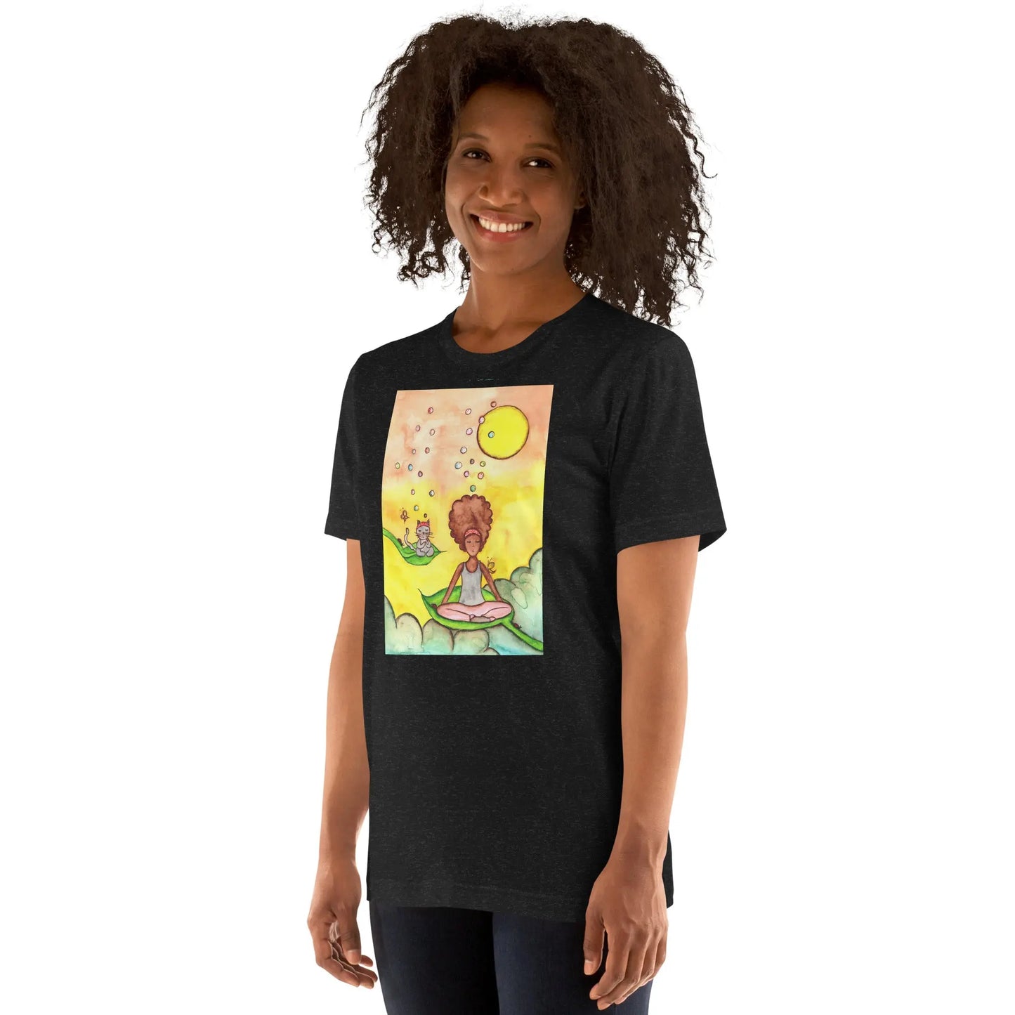 Unisex Staple T-Shirt (cat and woman meditating)