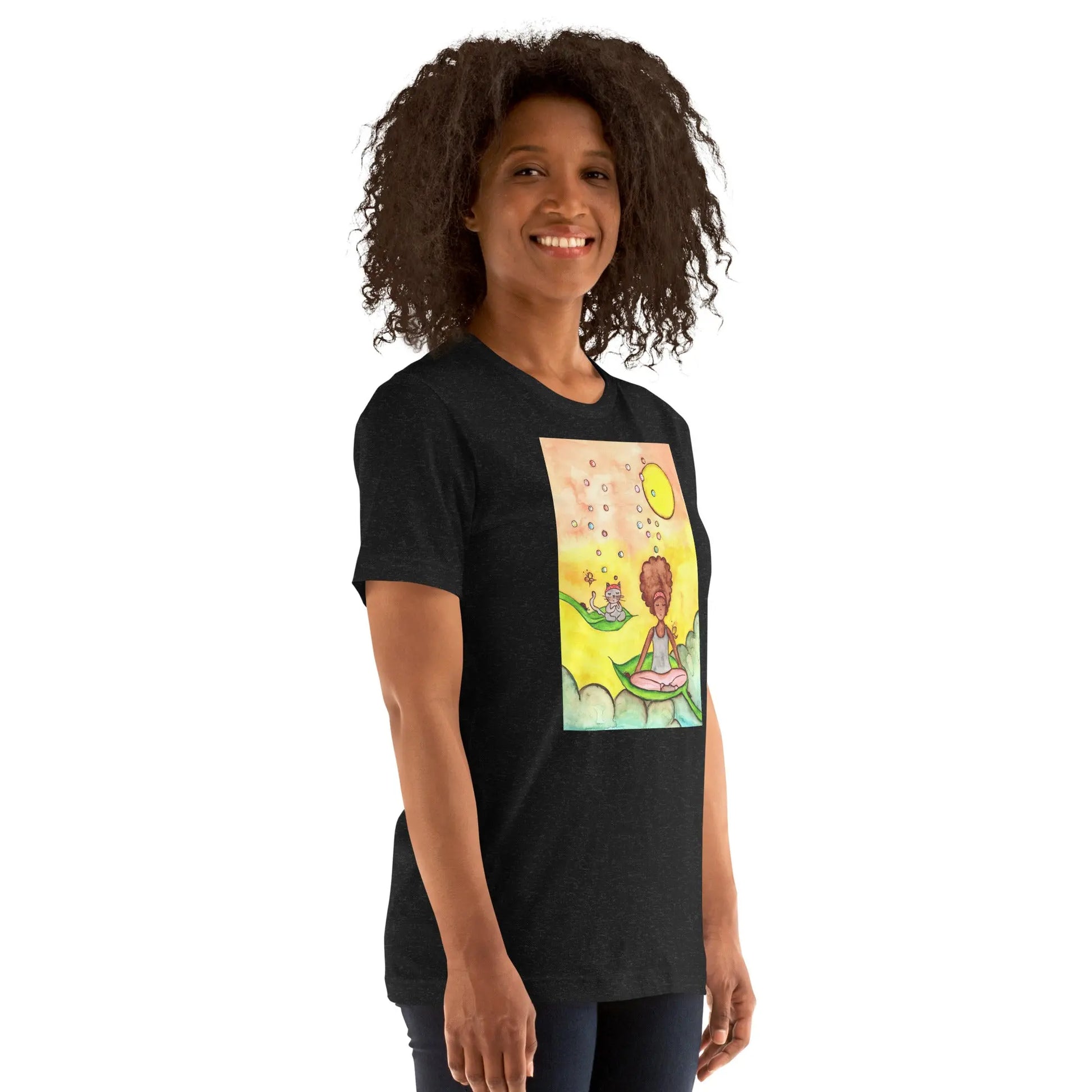 Unisex Staple T-Shirt (cat and woman meditating)