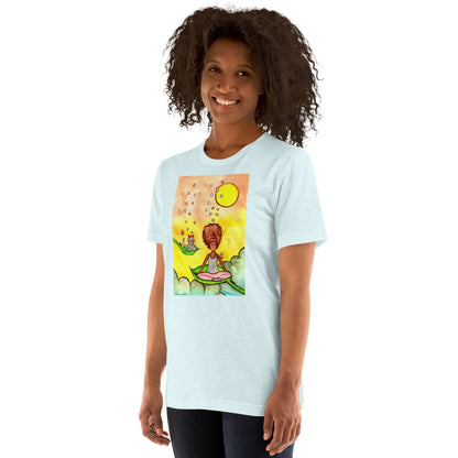 Unisex Staple T-Shirt (cat and woman meditating)