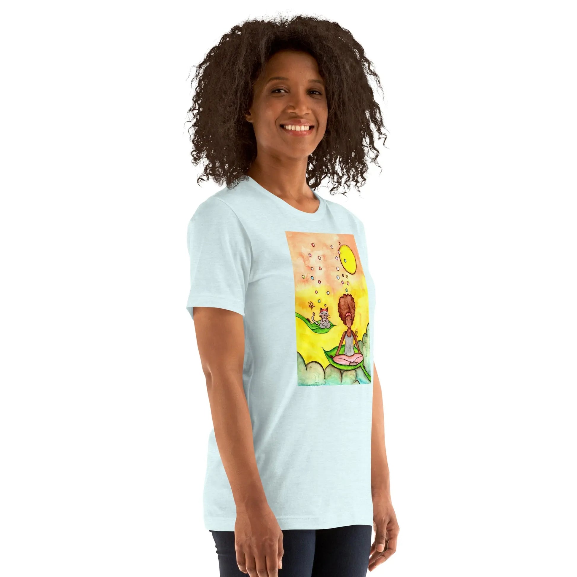Unisex Staple T-Shirt (cat and woman meditating)