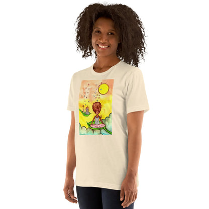 Unisex Staple T-Shirt (cat and woman meditating)
