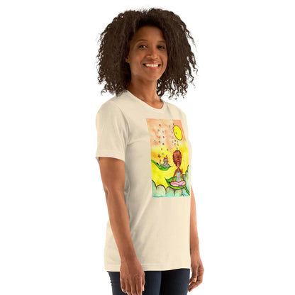 Unisex Staple T-Shirt (cat and woman meditating)