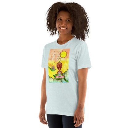 Unisex Staple T-Shirt (cat and woman meditating)