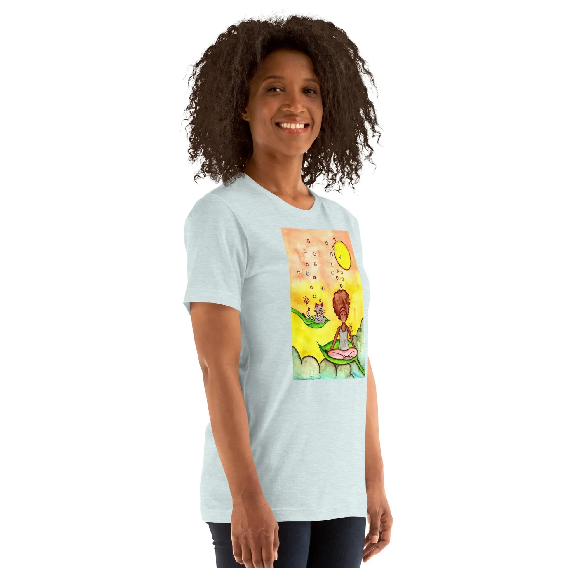 Unisex Staple T-Shirt (cat and woman meditating)