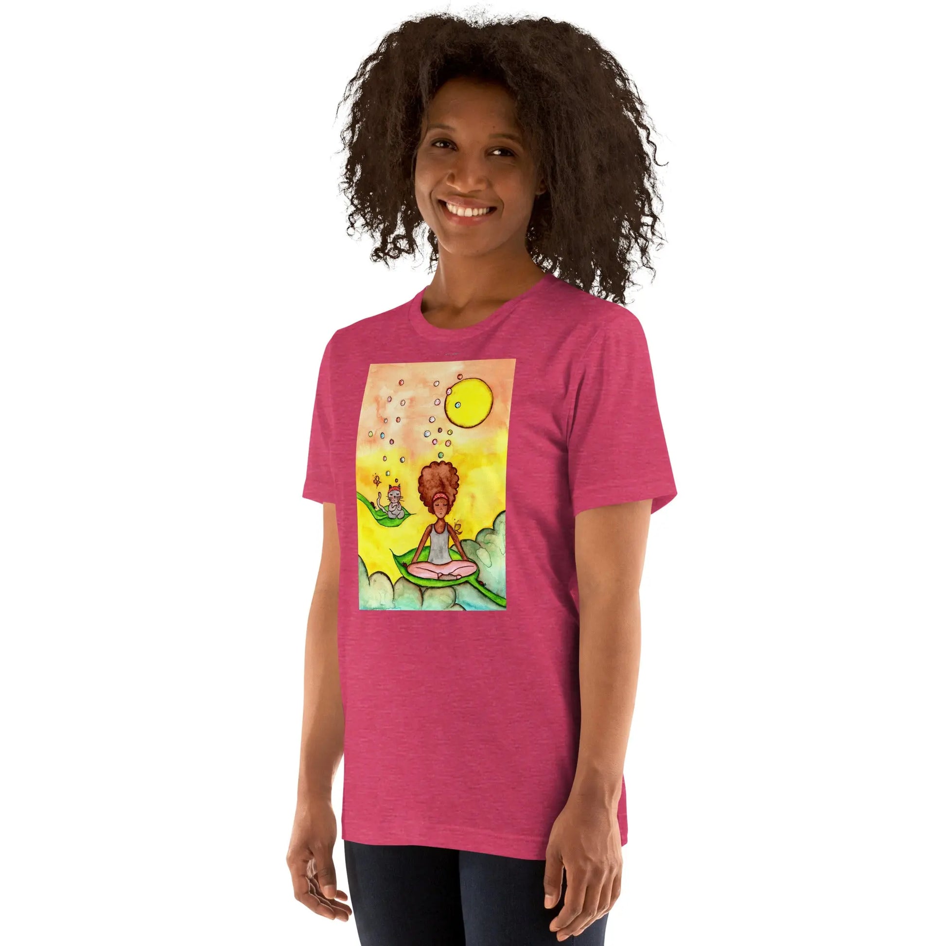 Unisex Staple T-Shirt (cat and woman meditating)