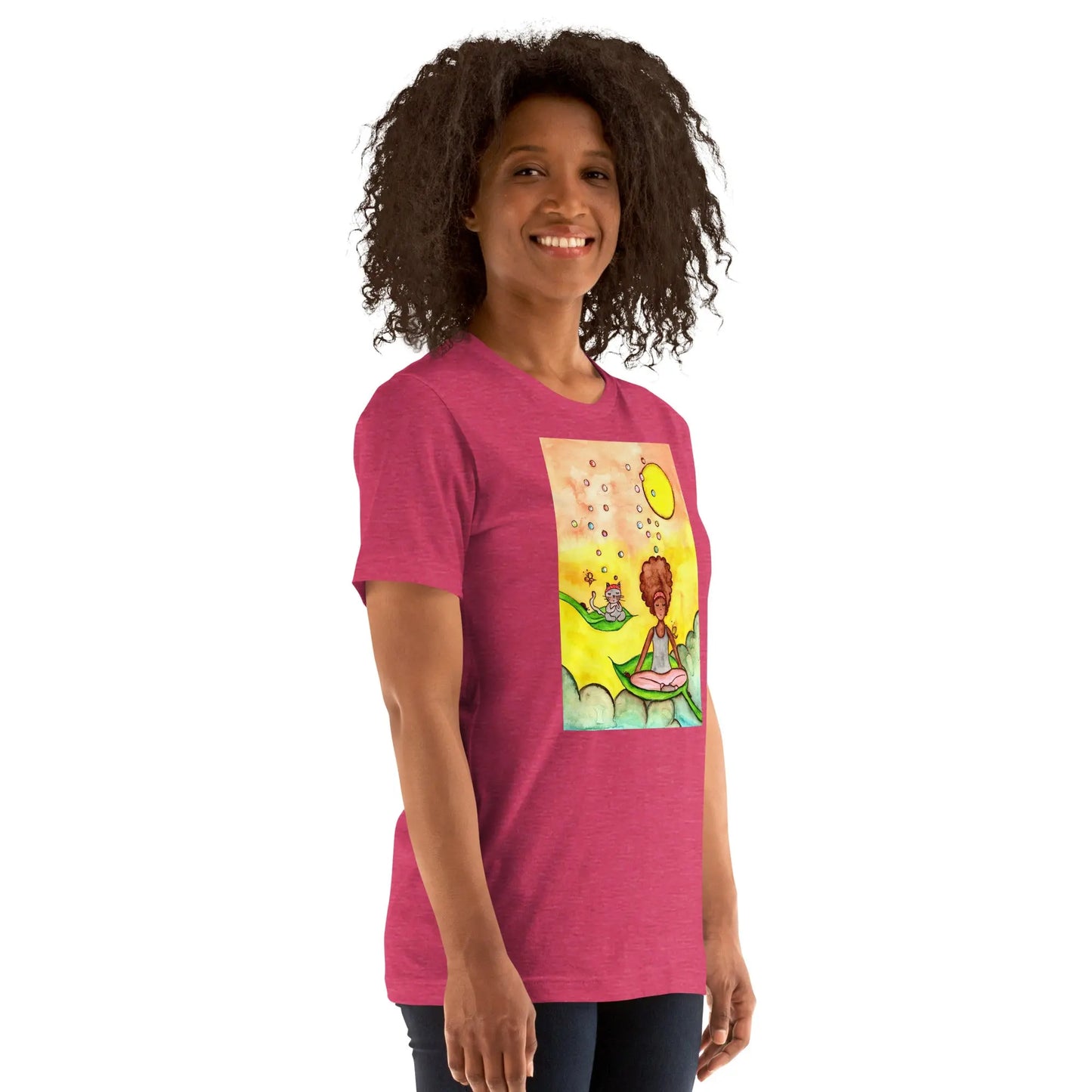 Unisex Staple T-Shirt (cat and woman meditating)