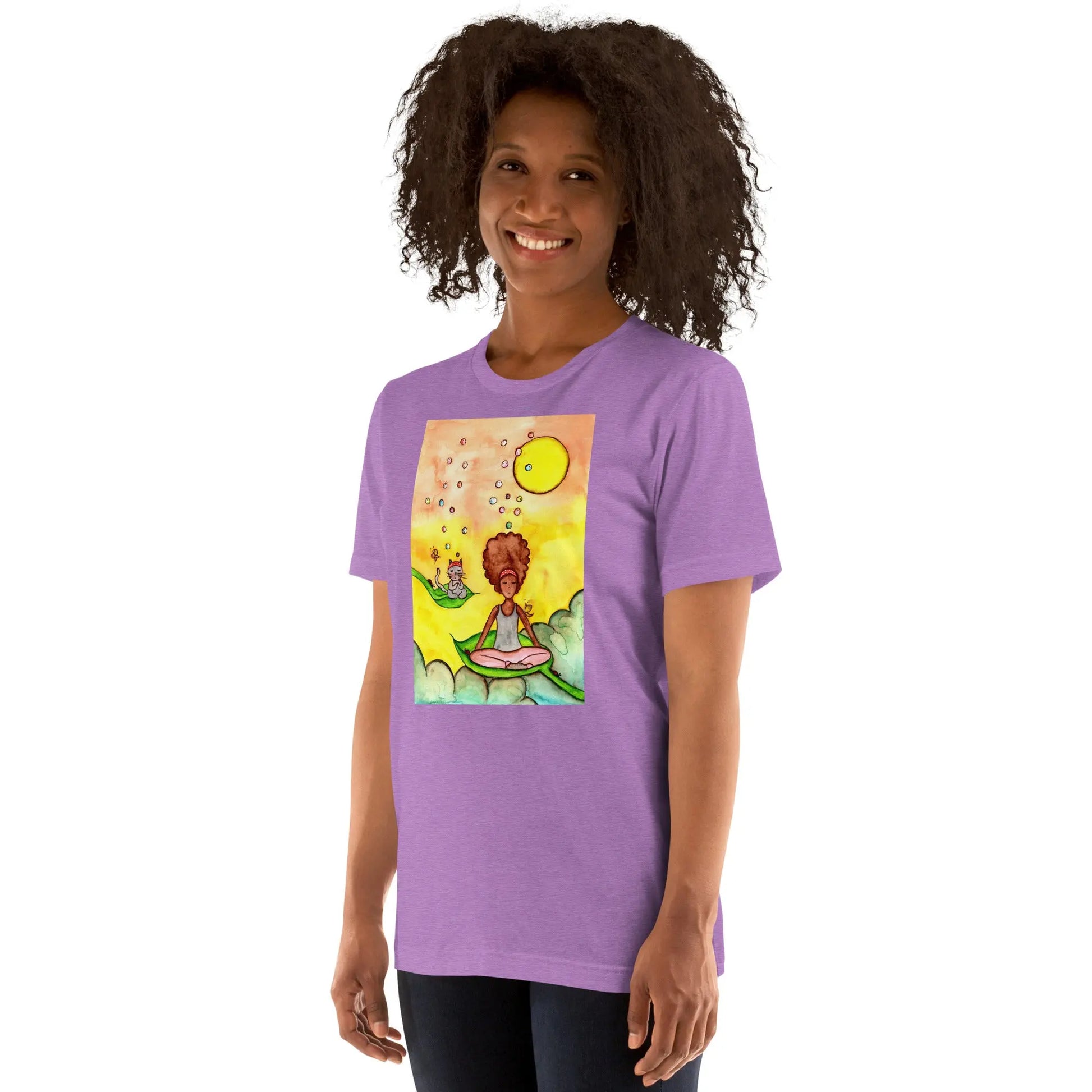 Unisex Staple T-Shirt (cat and woman meditating)