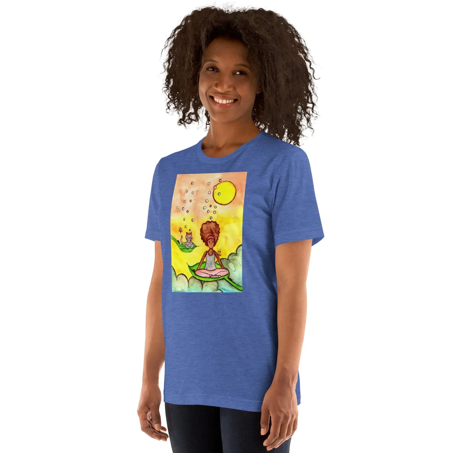 Unisex Staple T-Shirt (cat and woman meditating)