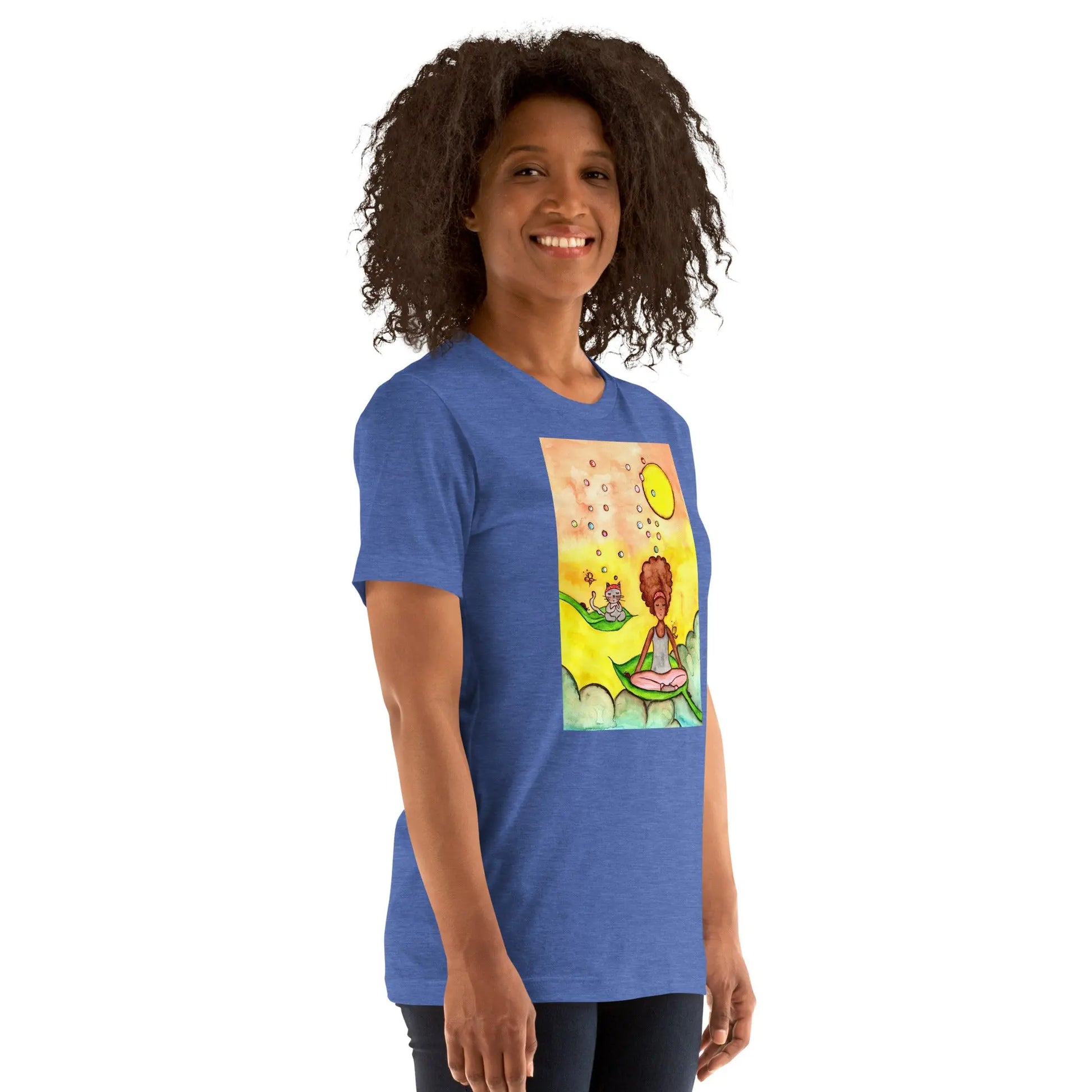Unisex Staple T-Shirt (cat and woman meditating)