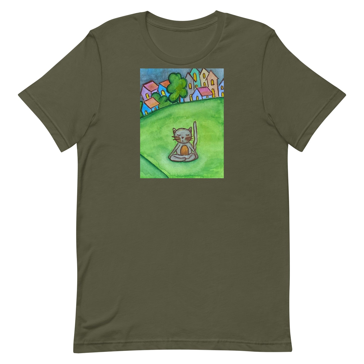 Unisex Staple T-Shirt (cat meditating in the park)